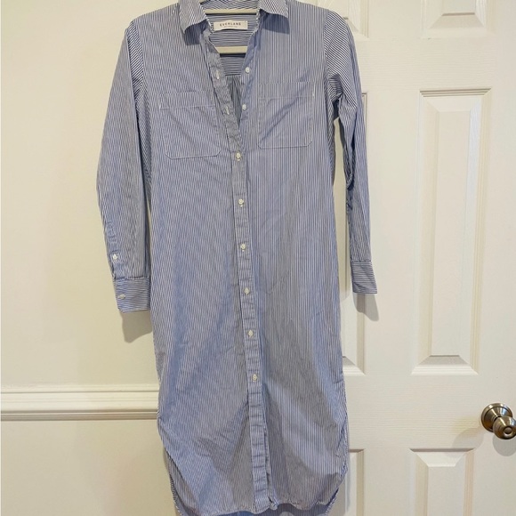 Everlane Striped Cotton Poplin Long Shirt Button Dress Cottagecore Coastal - Picture 3 of 8